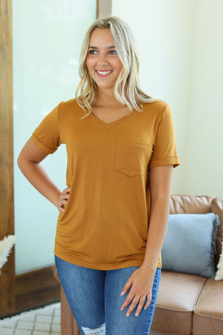 IN STOCK Sophie Pocket Tee - Camel | Women's Short Sleeve FINAL SALE