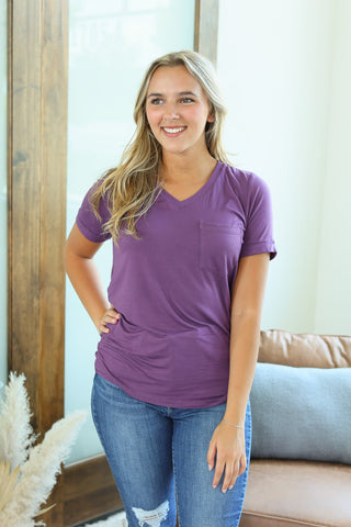 IN STOCK Sophie Pocket Tee - Plum | Women's Short Sleeve FINAL SALE