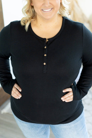 IN STOCK Harper Long Sleeve Henley - Black | Women's Cozy Shirt