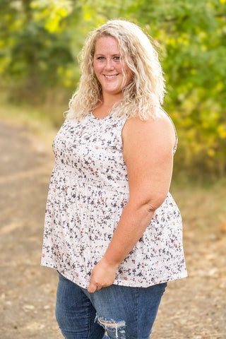 IN STOCK Renee Ruffle Tank - Tan Micro Floral