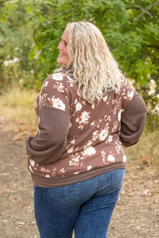 IN STOCK Ramona Ribbed Floral Zip Up - Brown