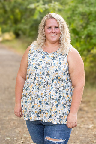 IN STOCK Renee Ruffle Tank - Boho Olive Floral