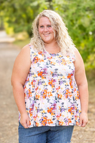 IN STOCK Renee Ruffle Tank - Fall Floral Leaves