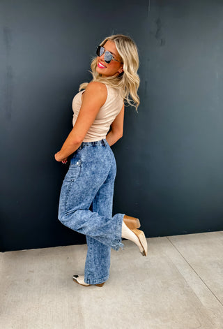 PREORDER: Charlie Cinch Hem Wide Leg Jeans