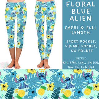 Batch #205 - August Request Run - Closes 9/23 - ETA early Nov - Floral Blue Alien Full and Capri Length Leggings